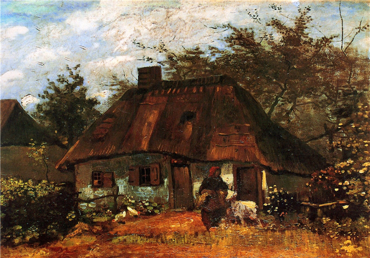 Cottage And Woman With Goat Van Gogh Oil Painting
